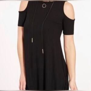 Allison Joy Cold Shoulder Ribbed Tunic Mini Dress